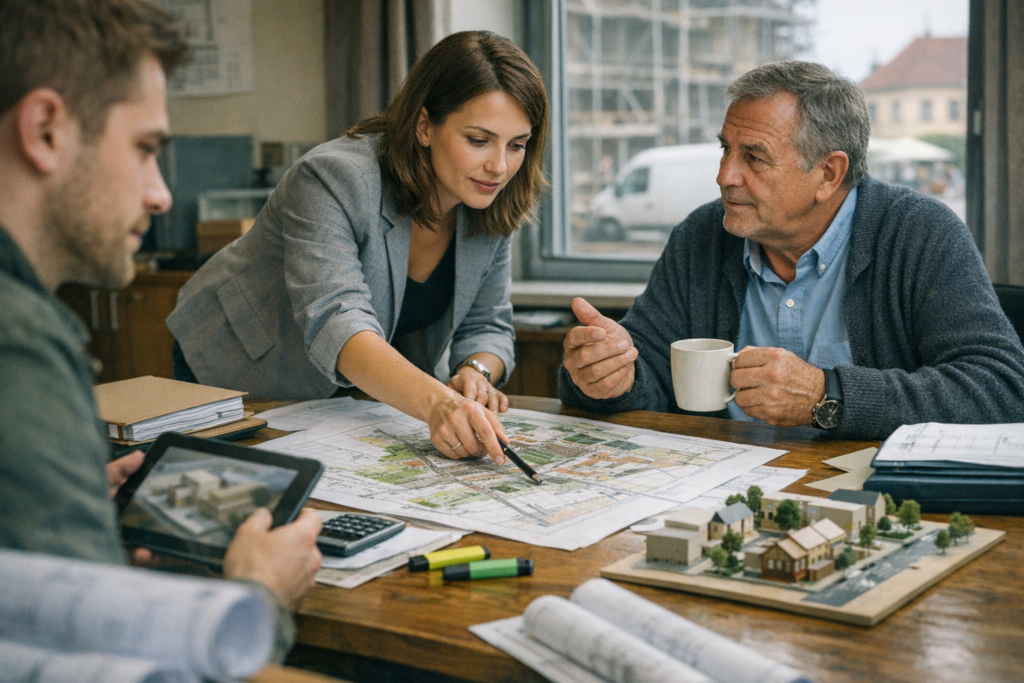 Települési megbeszélés, szakértők megvitatják megvalósíthatósági tanulmány részleteit