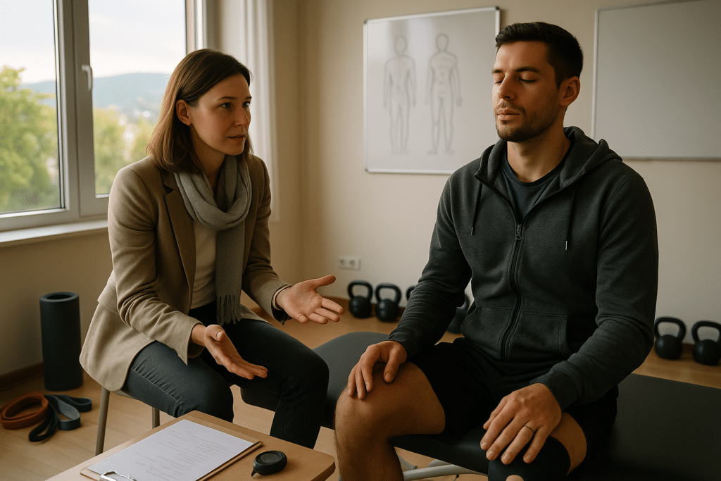 második kerületi sportpszichológus nyugodt beszélgetés közben segít sérült sportolónak